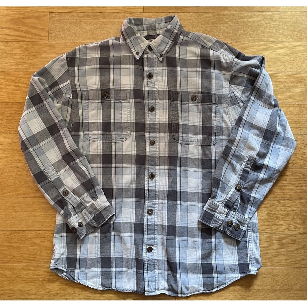 Duluth Trading Blue Grey Plaid Flannel Shirt Size M